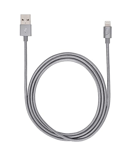 iStore Braided Lightning Aluminum Sync/Charge Cable, 4 Feet Length, Durable Apple Standards, Space Gray (ACC994CAI)