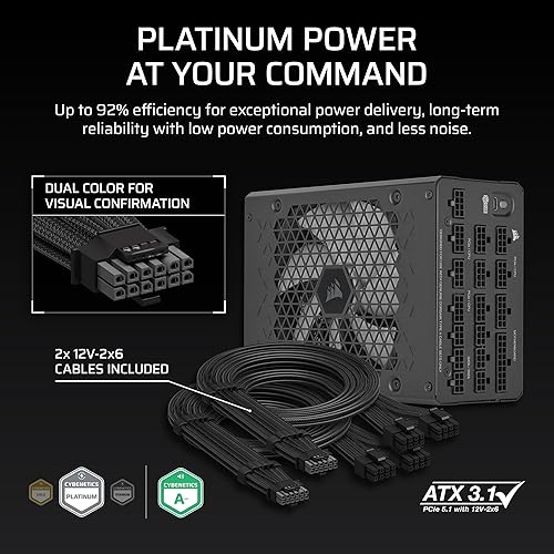 CORSAIR HX1500i (2025) Fully Modular Ultra-Low Noise ATX Power Supply with 12V-2x6 Cable – ATX 3.1 & PCIe 5.1 Compliant, Cybenetics Platinum Efficiency, Fluid Dynamic Bearing Fan – Black 1500 Watts