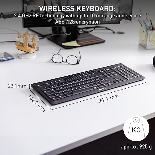 Cherry Stream Wireless Keyboard with SX Scissors Mechanism, Slim Yet Full Size QWERTY Ergo Friendly with Number Pad, Thin Design with Quiet keystroke for use at Home Office or Work. Black