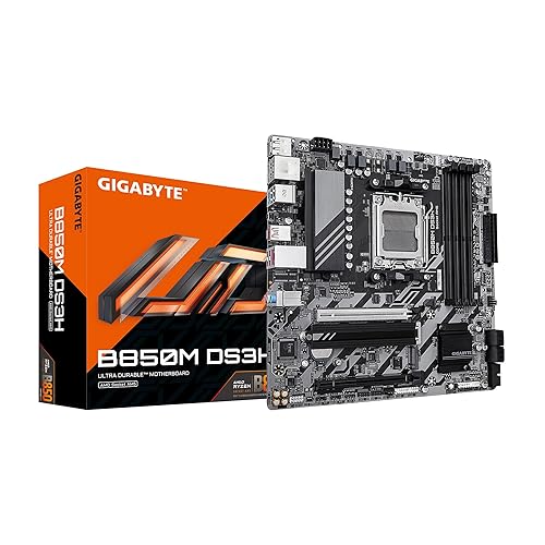 GIGABYTE B850M DS3H AMD AM5 LGA 1718 Motherboard, mATX, DDR5, 2X M.2, PCIe 5.0, USB-C, 2.5GbE LAN, EZ-Latch, 5-Year Warranty