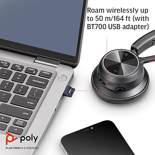 Poly - Voyager 4310 UC Wireless Headset (Plantronics) - Single-Ear Headset with Boom Mic - Connect to PC/Mac via USB-A Bluetooth Adapter, Cell Phone via Bluetooth - Works with Teams, Zoom & More USB-A Bluetooth Adapter Headset