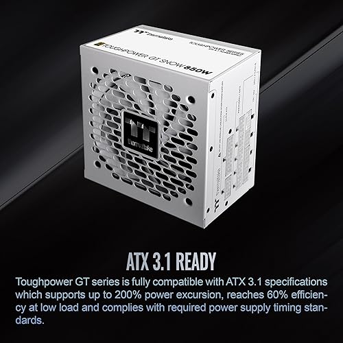 Thermaltake Toughpower GT 850W Snow ATX 3.1 Power Supply; 80 Plus Gold Efficiency; Smart Zero Fan; Native 600W PCIe 5.1 Connector; PS-TPT-0850FNFAGU-W; 5 Year Warranty 850W Gold (ATX 3.1)