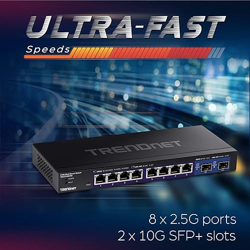 TRENDnet 10-Port Multi-Gig Web Smart Switch, 8 x 2.5GBASE-T Ports, 2 x 10G SFP+ Slots, Metal Housing, Managed Network Ethernet Switch, Lifetime Protection, Black, TEG-3102WS 8 x 2.5G Ports| 2 x 10G SFP+ Ports