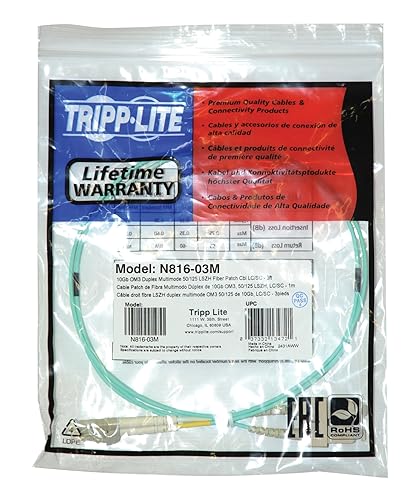 Tripp Lite N816-03M 10 Feet 10Gb Multimode Duplex 50/125 LSZH Fiber Patch Cable LC/SC - 3M (Aqua)
