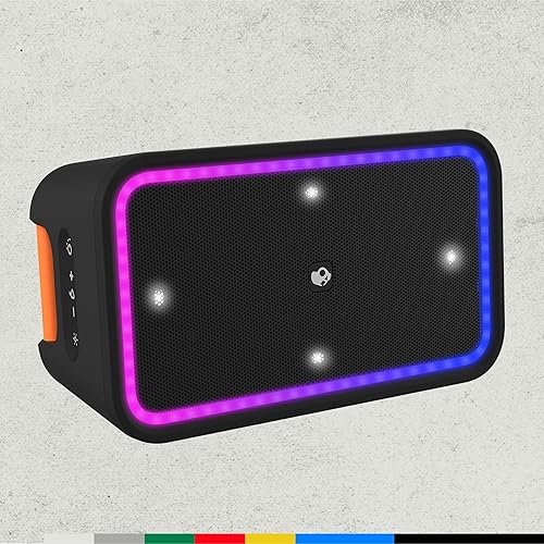 Skullcandy Stomp XL Bluetooth Speaker - IPX5 Waterproof Wireless Portable Speaker, LED Lightshow and Strobe Modes, 12 Hour Battery, Multi-Link, USB-C and USB-A Output Charger, Black