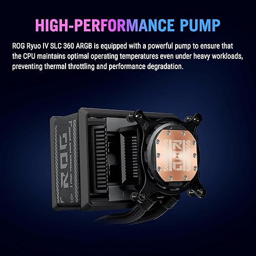 ASUS ROG RYUO IV SLC 360 ARGB All-in-one CPU Liquid Cooler with Shortened tubing maximizes a Clean Aesthetic, Curved 6.67-inch AMOLED Display Supports 3D-Effect Video or Customized System Information