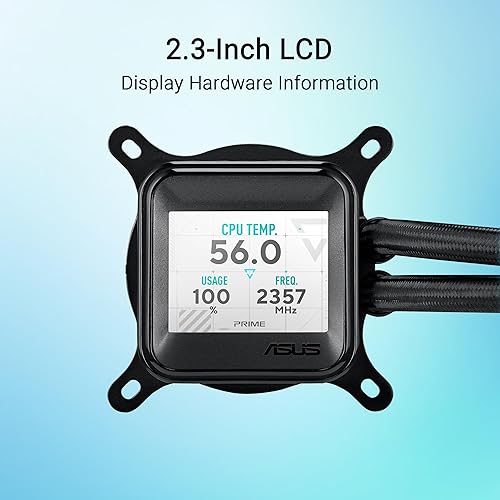 ASUS Prime LC ARGB LCD All-in-one CPU Liquid Cooler with Sharp Screen showcasing CPU & GPU Information with Different Background, high-Performance Pump Armed with Robust Motor, Daisy-chainable Fans Prime LC 360mm|2'3in LCD|ARGB