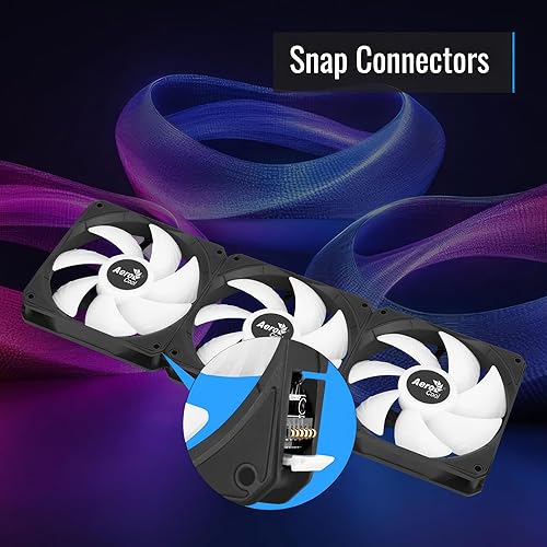 AeroCool Link 3-Pack Fan for PC Case, Triple Pack 120mm ARGB Fans, Daisy Chain Design, Silent Fan, Easy Fan Assembly and Disassembly, PWM 300-1500 RPM, Hydraulic Bearing, Black