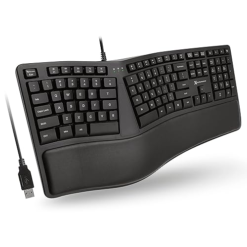X9 Wired Ergonomic Keyboard with Cushioned Wrist Rest - Type Comfortably Longer - USB Wired Split Keyboard for Laptop, PC & Chrome Computer with 110 Ergo Keys & 5ft Cable