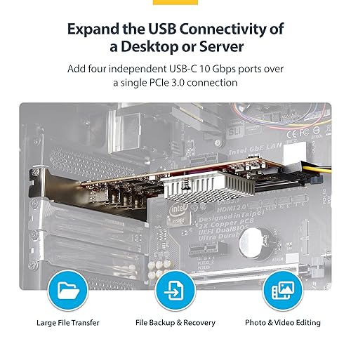 StarTech.com 4-Port USB Type-C PCIe Card, USB 3.2 10Gbps, USB-C PCI Express Card, 4X Independent USB Controllers, TAA
