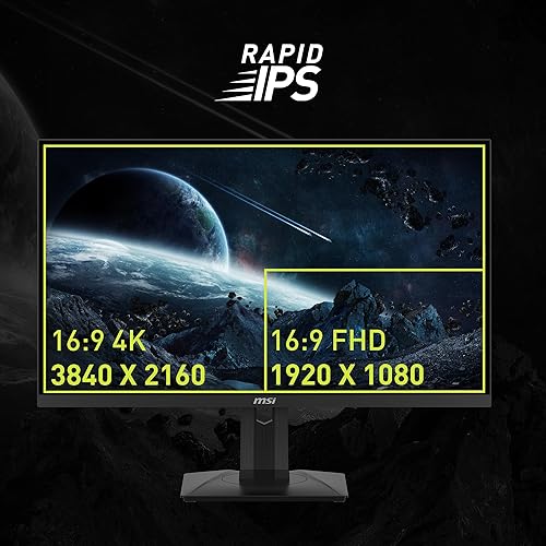 MSI MAG274UPF, 27 3840 x 2160 (UHD), 4K Rapid IPSGaming Monitor, 1 ms, 144Hz, FreeSync Premium, HDR400, G-Sync Compatible, HDMI, DisplayPort, Tilt, Swivel, Pivot and Height Adjustable.