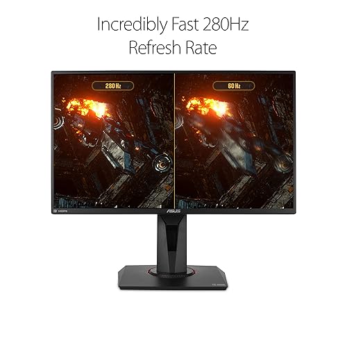 ASUS TUF Gaming VG259QM 24.5” Monitor, 1080P Full HD (1920 x 1080), Fast IPS, 280Hz (Supports 144Hz), G-SYNC Compatible, Extreme Low Motion Blur Sync, 1ms, DisplayHDR™ 400, Eye Care, DisplayPort HDMI