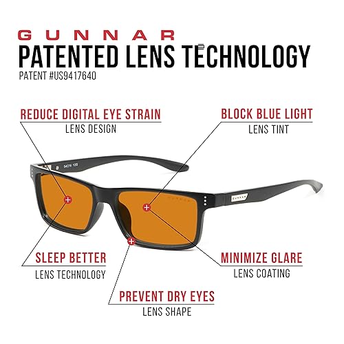 Blue Light Blocking Glasses for Computer, Sleep & Energy | Vertex/Onyx by Gunnar | Patented 98% Blue Light Protection, 100% UV Light, Anti-Reflective to Protect & Reduce Eye Strain & Dryness