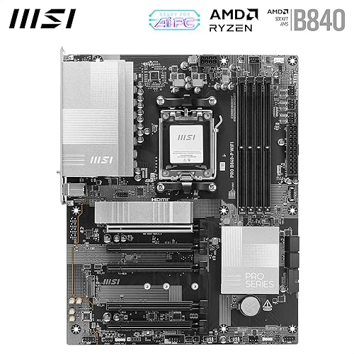 MSI PRO B840-P WiFi ProSeries Motherboard (AMD Ryzen 9000/8000/7000 Series Processors, AM5, DDR5, PCIe 4.0, M.2, SATA 6Gb/s, USB 3.2 Gen 2, HDMI/DP, Wi-Fi 6E, Bluetooth 5.3, 2.5Gbps LAN, ATX)
