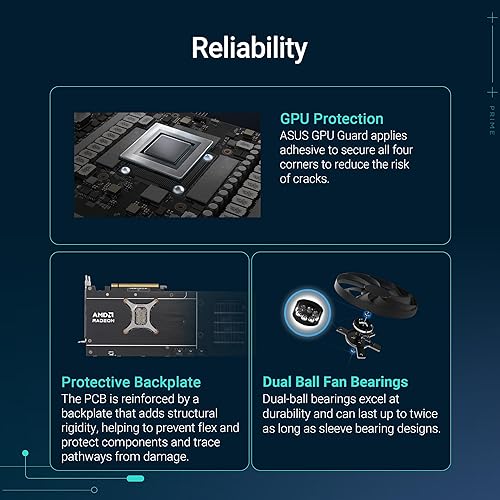 ASUS Prime Radeon™ RX 9070 XT OC Edition Graphics Card (PCIe 5.0, HDMI/DP 2.1, 2.5-Slot Design, axial-tech Fans, Dual Ball Fan Bearings, Dual BIOS, ASUS GPU Guard)