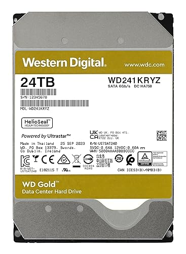 Western Digital 24TB WD Gold Enterprise Class SATA Internal Hard Drive HDD - 7200 RPM, SATA 6 Gb/s, 512 MB Cache, 3.5 - WD241KRYZ