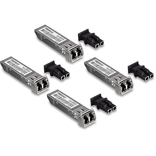 TRENDnet SFP Multi-Mode LC Module 4-Pack, TEG-MGBSX/4, Transmission Up to 550m (1804 Ft), Mini-GBIC, Hot Pluggable, IEEE 802.3z Gigabit Ethernet, Supports Up to 1.25 Gbps, Lifetime Protection 4 Pack
