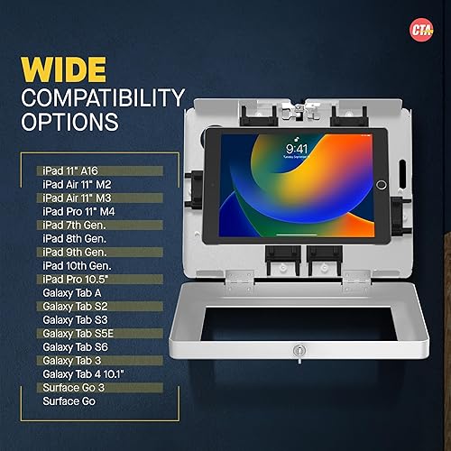 Locking Wall Mount - CTA Paragon Premium Locking Wall Mount Enclosure for iPad 7th/ 8th/ 9th Gen, iPad Air 4, Galaxy Tab, Tab 4, Surface Go, Galaxy Tab S5E, Zebra Tablets, and More (PAD-PARAWW) White Wall Mount
