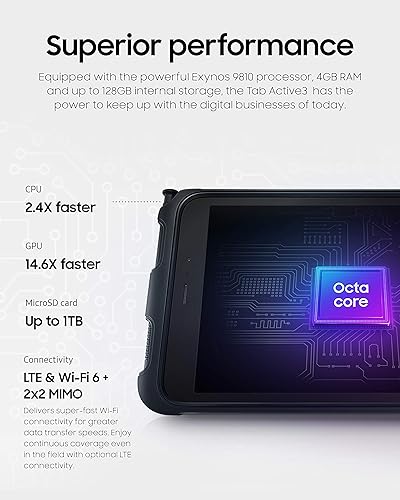 SAMSUNG Galaxy Tab Active3 Enterprise Edition 8” Rugged Multi Purpose Tablet |64GB & WiFi & LTE (Unlocked) | Biometric Security (SM-T577UZKDN14), Black 64 GB WiFi/LTE Unlocked