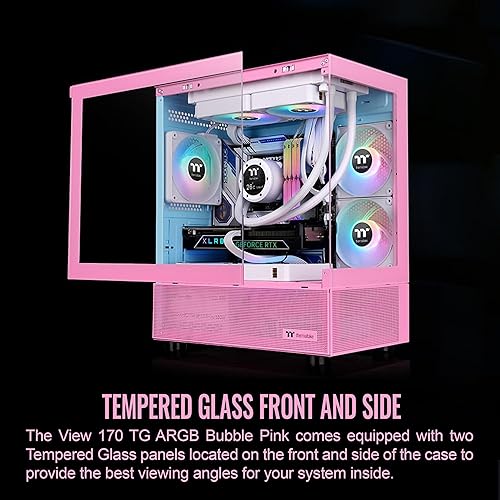 Thermaltake View 170 TG ARGB m-ATX Chassis; 3x120mm ARGB Lite Fans Included; 280mm Radiator Support; 340mm GPU Clearance; 160mm Air Cooler Max Height; Bubble Pink; CA-1Z4-00MAWN-01 View 170 Bubble Pink
