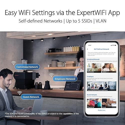 ASUS ExpertWiFi EBA63 AX3000 Dual-Band WiFi 6 (802.11ax) PoE Access Point, Support up to 5 SSIDs and VLAN, Self-Defined Network, Support PoE & PoE+, Easy Management app, AiMesh Compatible