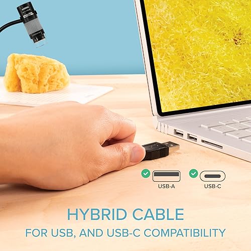 Plugable USB Digital Microscope 250x, 2MP Micro Camera with Flexible Arm Stand - Handheld USB & USB-C Microscope for Adults & Kids, Windows, Mac, ChromeOS, Linux, Android, iPad Compatible