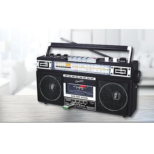 Supersonic Retro 4 Band Radio & Cassette Player with Bluetooth, Boomboxes - Black (SC-3201BTBLACK)