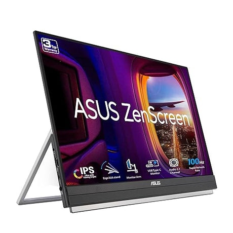 ASUS ZenScreen 22” (21.5 viewable) 1080P Portable Monitor (MB229CF) – Full HD, IPS, 100Hz, USB-C PD 60W, Speakers, Carrying Handle, Kickstand, C-clamp Arm, Partition Hook, Subwoofer, 3 yr Warranty