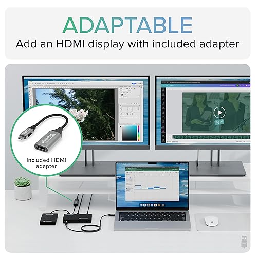 Plugable Thunderbolt 4 Hub | 60W Laptop Charging | 3X Thunderbolt 4 Ports | Dual 4K/Single 8K Displays | USB4 Compatibility - TBT4-HUB3C