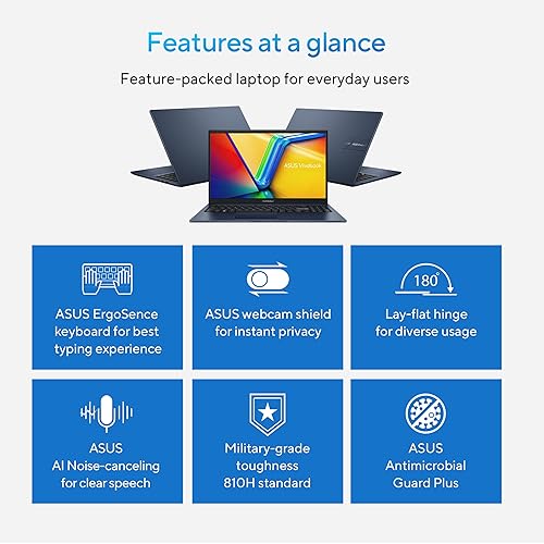 ASUS Vivobook 15 Laptop, 15.6” FHD (1920 x 1080) Display, Intel Core i5-13420H CPU, Intel® Iris X? Graphics, 16GB RAM, 512GB SSD, Wi-Fi 6E, Fingerprint, Windows 11 Home, Quiet Blue, X1502VA-DS51-CA