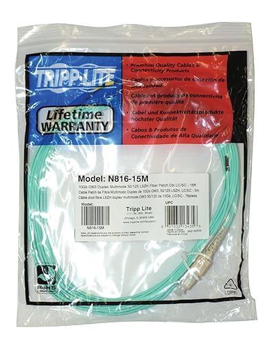 Tripp Lite N816-15M 50 Feet 10Gb Multimode Duplex 50/125 LSZH Aqua Fiber Patch Cable LC/SC - 15M