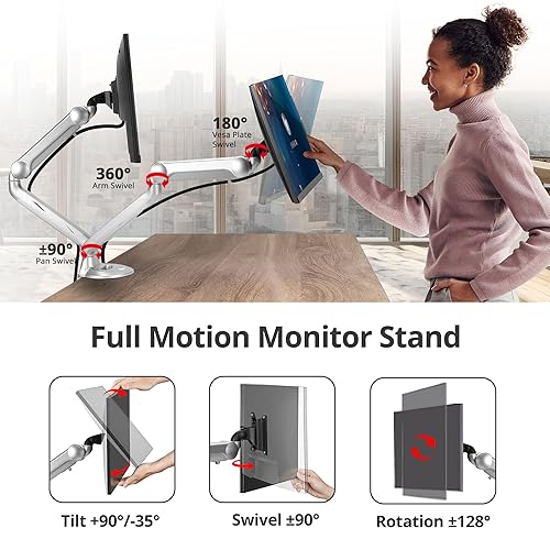SIIG MTPRO Dual Monitor Desk Mount, Gas Spring Monitor Arm up to 32 inch Display, Max 19.8 lbs per arm, VESA 75 &100mm, Silver, TAA Compliant 32 Max
