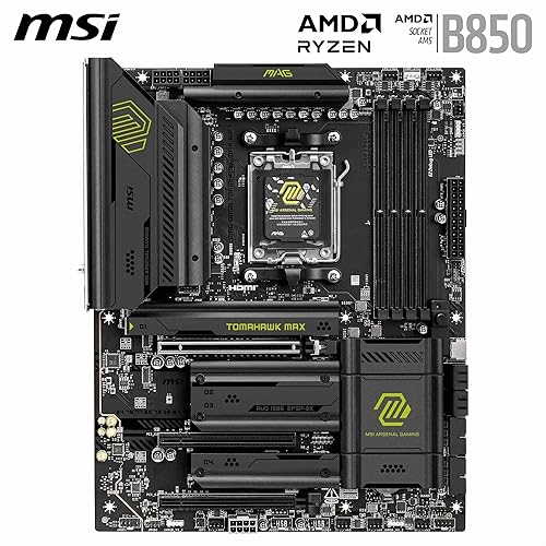 MSI MAG B850 Tomahawk MAX WiFi Gaming Motherboard (AMD Ryzen 9000/8000/7000 Series Processors, AM5, DDR5, PCIe 4.0, M.2, SATA 6Gb/s, USB 3.2 Gen 2, HDMI/DP, Wi-Fi 6E, Bluetooth 5.3, 2.5Gbps LAN, ATX)