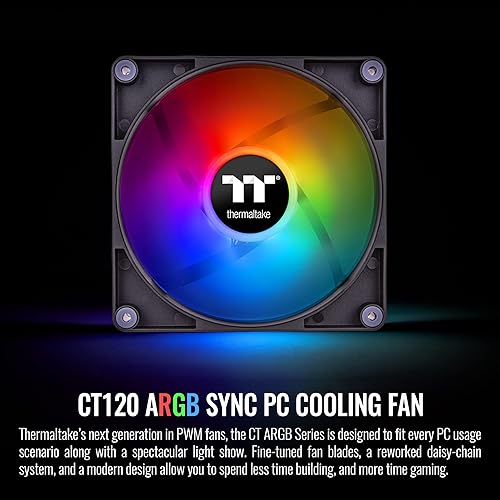 Thermaltake CT120 ARGB Sync PC Cooling Fan (2-Fan Pack), 5V Motherboard Sync, 16.8 Million Colors 9 Addressable LEDs, 120 mm Hydraulic Bearing Case/Radiator Fan, CL-F149-PL12SW-A ARGB 120mm Black