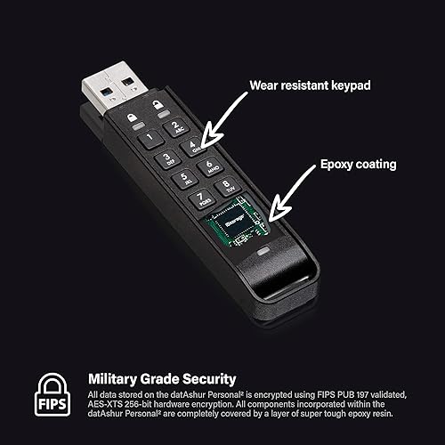 iStorage datAshur Personal2 256-bit 32GB USB 3.0 Secure encrypted Flash Drive IS-FL-DAP3-B-32 32GB, Black
