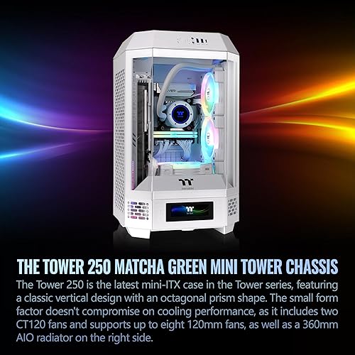 Thermaltake Tower 250 Snow Mini-ITX Mini Tower; 2x120mm CT Fans Included; 360mm Radiator Support; 360mm GPU Clearance; Dual Chamber; CA-1Z9-00S6WN-00