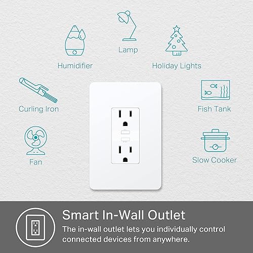 Kasa Smart In-Wall WiFi Outlet by TP-Link (KP200) - Neutral Wire and 2.4GHz Wi-Fi Connection Required, Works with Alexa, Echo and Google Home, No Hub Required, Remote Control, UL Certified White Smart In-Wall Outlets