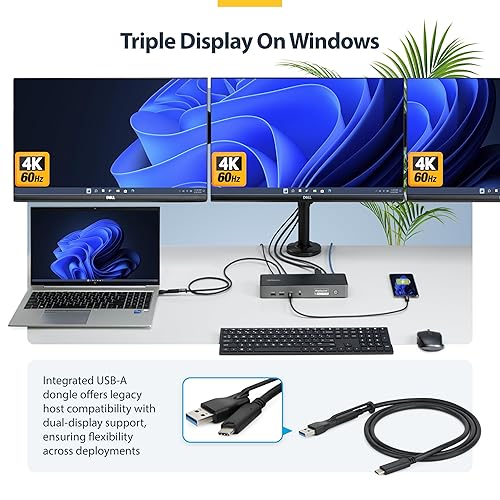 StarTech.com Triple-Monitor USB-C Docking Station, 140W Laptop Charging Dock for MacBook Pro and Windows, 4K 60Hz, TAA