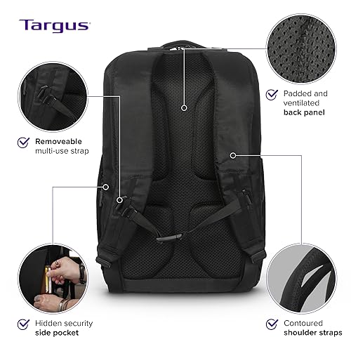 Targus 15-16” Work+ EcoSmart Backpack – Detachable Tech Organizer, Lockable Zippers, Recycled Materials, 23L Capacity, Water Bottle Pocket, Anti-Theft Design - TBB657GL