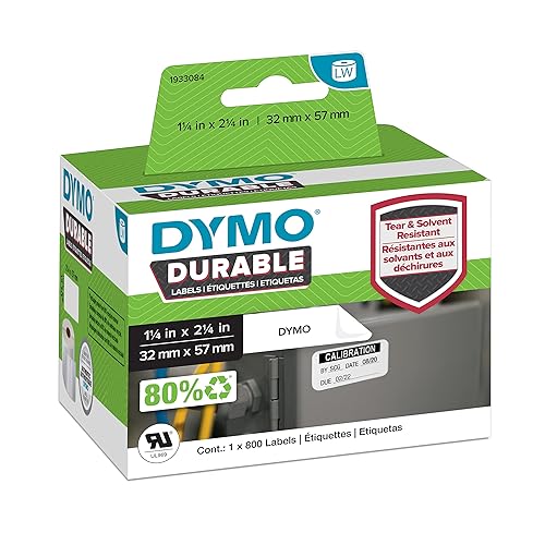DYMO LW Durable Industrial Labels for LabelWriter Label Printers, White Poly, 2-1/4” x 1-1/4”, 1 Roll of 800 2-1/4” x 1-1/4” Standard Packaging