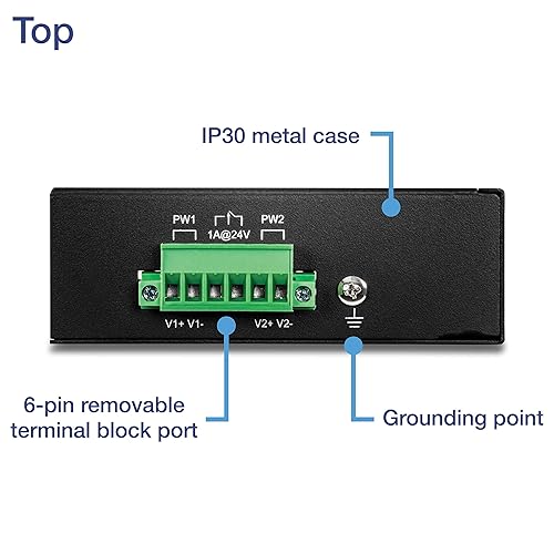 TRENDnet 8-Port Industrial Unmanaged Fast Ethernet DIN-Rail Switch, TI-E80, 8 X Fast Ethernet Ports, 12 – 56 VDC Redundant Power inputs, 6Kv ESD and 2Kv Eft Protection, Lifetime Protection
