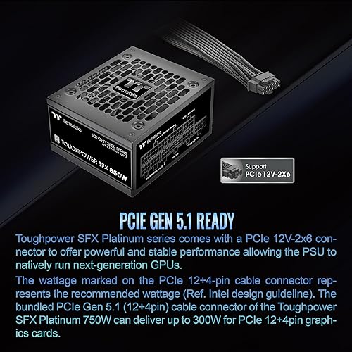 Thermaltake Toughpower SFX 750W 80Plus Platinum ATX 3.1 Standard Power Supply; 300W 12V-2x6 Connector Included; Full Modular; 90mm FDB Fan; PS-STP-0750FNFAPU-1; 7 Year Warranty 750W Platinum