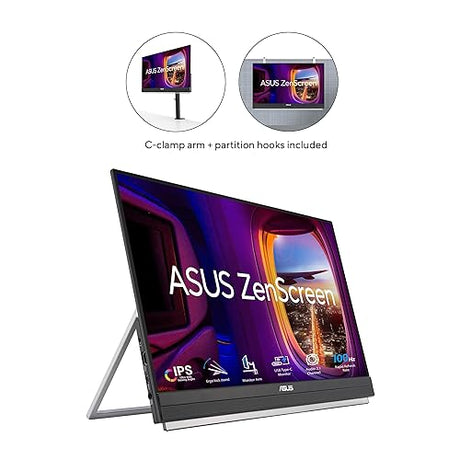 ASUS ZenScreen 22” (21.5 viewable) 1080P Portable Monitor (MB229CF) – Full HD, IPS, 100Hz, USB-C PD 60W, Speakers, Carrying Handle, Kickstand, C-clamp Arm, Partition Hook, Subwoofer, 3 yr Warranty