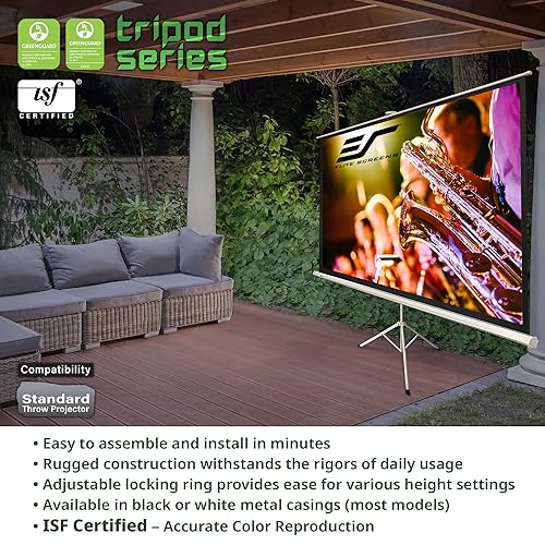 Elite Screens Tripod, 85-inch, Adjustable Multi Aspect Ratio Portable Pull Up Projection Projector Screen, T85UWS1 Tripod Series-Black 1:1, 85-inch Black