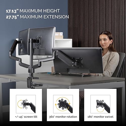 Fellowes Platinum Series Adjustable Triple Monitor Arm (8042601), Black