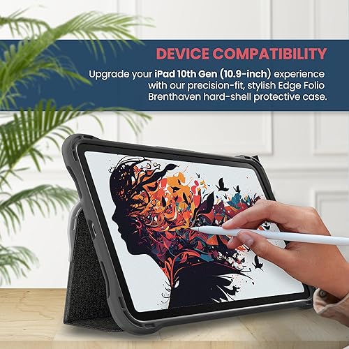 Brenthaven Edge Folio Case Compatible ONLY w/iPad 11th Generation (A16) 10th Gen (10.9 inch) 2022 Slim Drop Tested Transparent Hard Shell Back w/Auto Sleep/Wake Cover Screen Protector - Gray