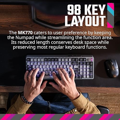 Cooler Master MK770 Wireless RGB Mechanical Gaming Keyboard, Kailh Box V2 White Soft Click Switch, Seal Structure, Hot-Swappable, Bluetooth|2.4GHz, Tactile Dial
