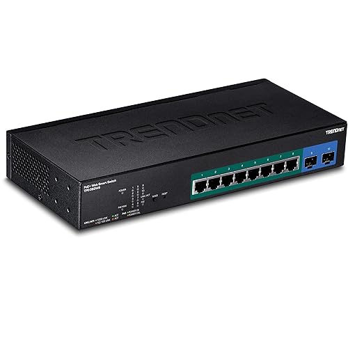 TRENDnet 10-Port Gigabit Web Smart PoE+ Switch, TPE-082WS, 8 X Gigabit PoE+ Ports, 2 X SFP Slots, Vlan, QoS, Lacp, IPv6 Support, 20Gbps Switching Capacity, 75W PoE Power Budget, Lifetime Protection