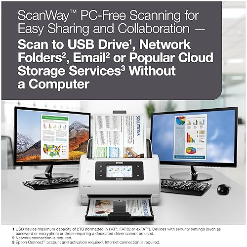 Epson DS-900WN EdgeLink High-Speed Wireless Network Colour Document Scanner with Duplex Scanning, PC-Free Scanning, 100-page Auto Document Feeder (ADF) and 4.3 Colour Touchscreen