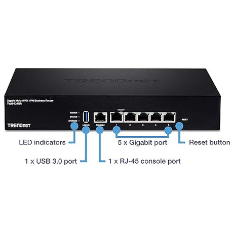 TRENDnet Gigabit Multi-WAN VPN Business Router, TWG-431BR, 5 x Gigabit Ports, 1 x Console Port, QoS, Inter-VLAN Routing, Dynamic Routing, Load-Balancing, High Availability, Online Firmware Updates 5-Port Gigabit